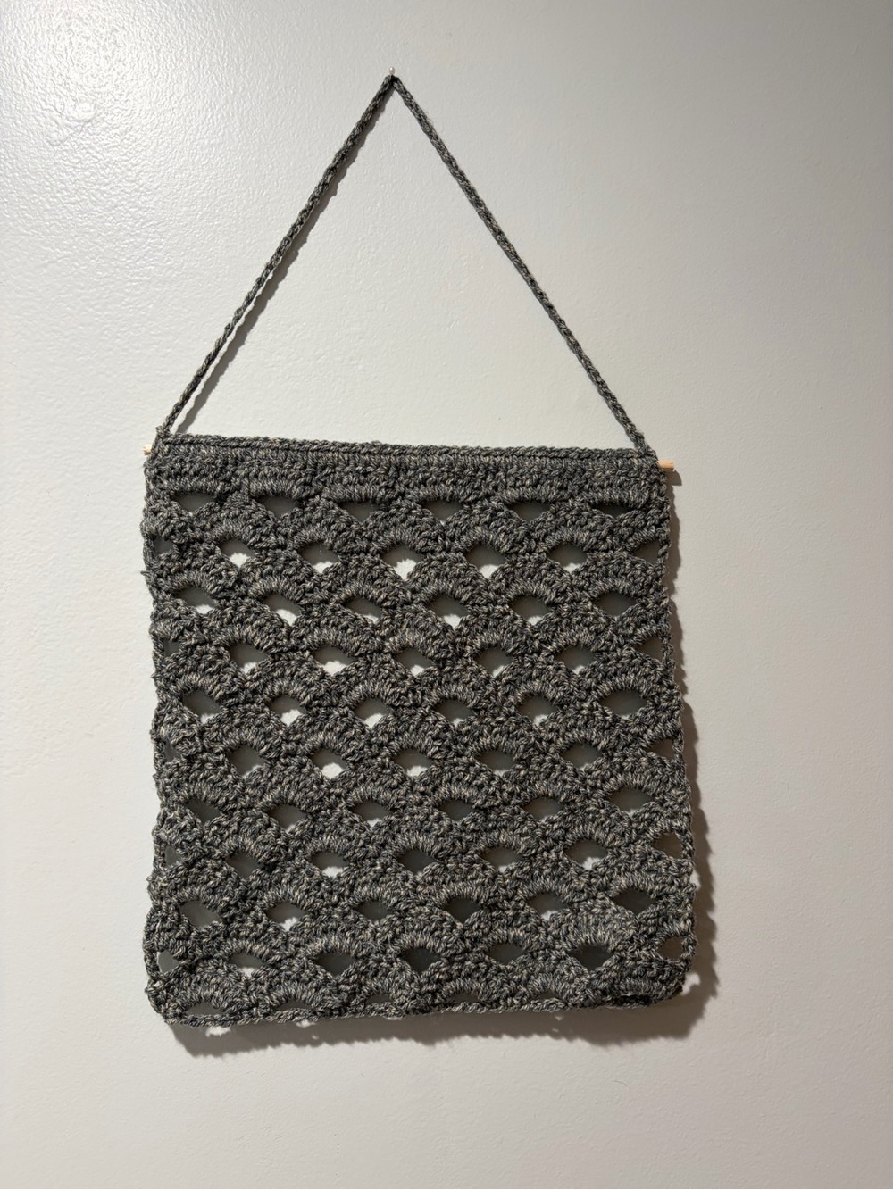 Handmade Crochet Wall Organizer | Gray Accessory & Jewelry Holder - Picture 4 of 5